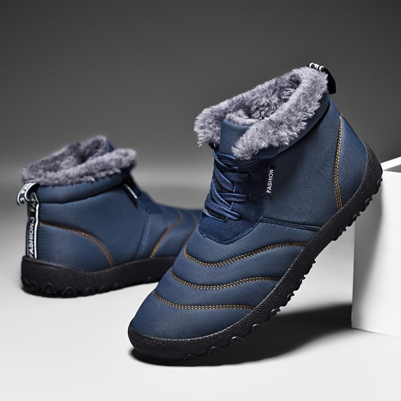 Fleece Lined Men Winter Cotton Shoes, Plus Size Light Sole Warm Snow Boots