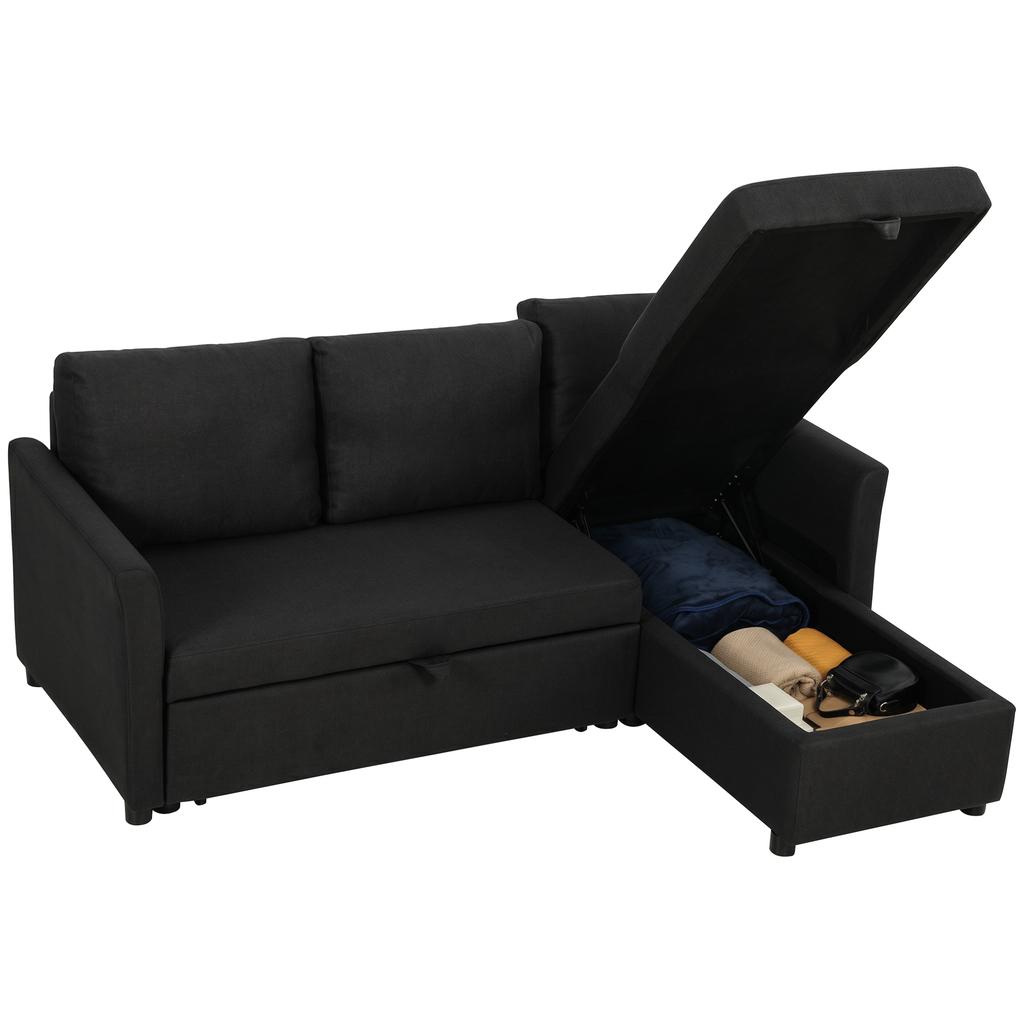 Convertible Corner Sofa, 3-Seater Sofa Bed 192 cm, Reversible Chaise Lounge, Anthracite Grey