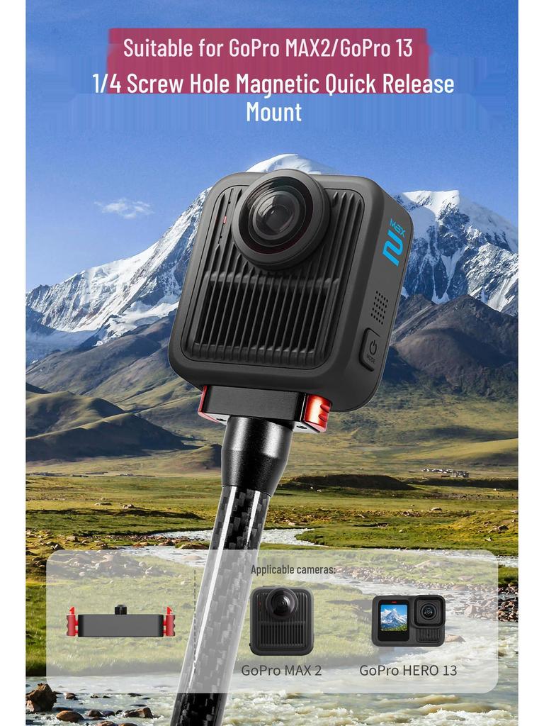 Supporto magnetico a sgancio rapido per fotocamera GoPro Max2/13 con doppio adattatore da 1/4"