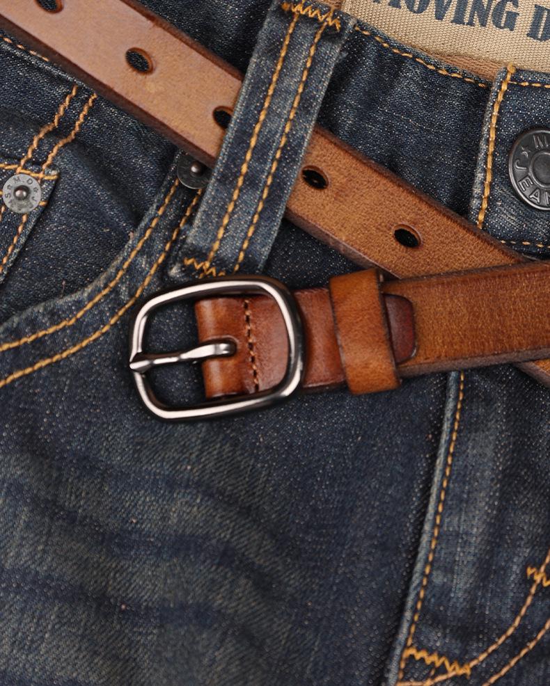 Women's Premium Cowhide Leather Belt with Pin Buckle - Handmade & Soft