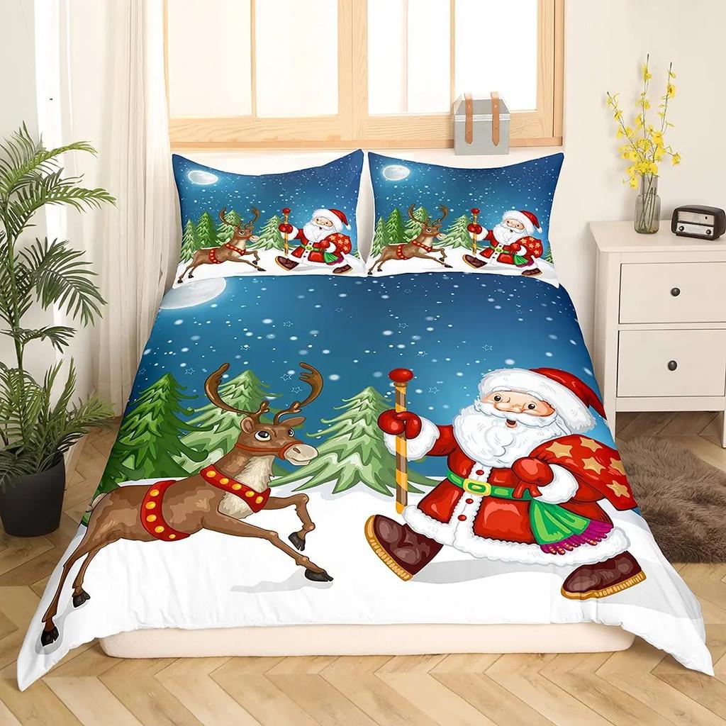 Jultomtar påslakan set Tomte Jul Täcktäckeset God Jul Sängkläder Vinter Snö Helg Påslakan