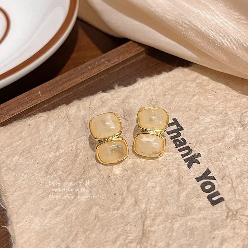 Trendy Unique Design Square Resin Earrings with S925 Silver Posts - Light Luxury High-End Female Accessories