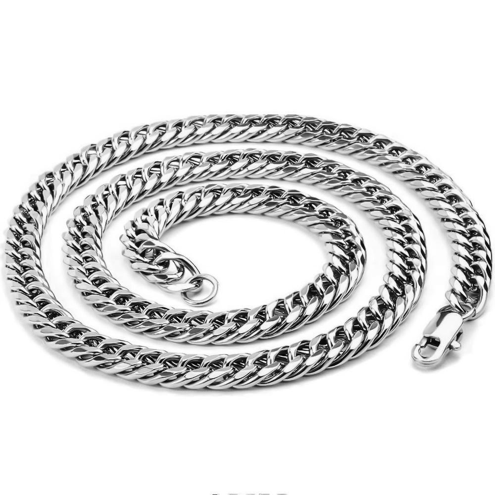Gold Titanium Steel Chain Necklace and Bracelet Set with Multiple Sizes (50-60cm, 18-21cm)