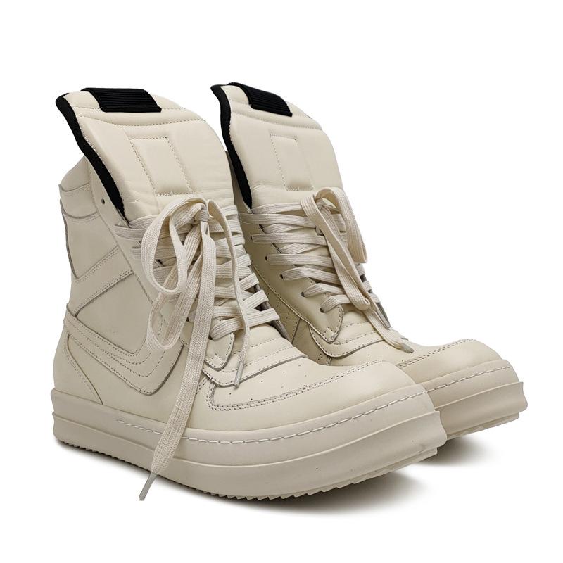 Fashion New Real Leather Mixed Color Zipper Men's Ankle Boots Thick Soled High Top Casual Shoe Unisex Design Sneakers Large Size