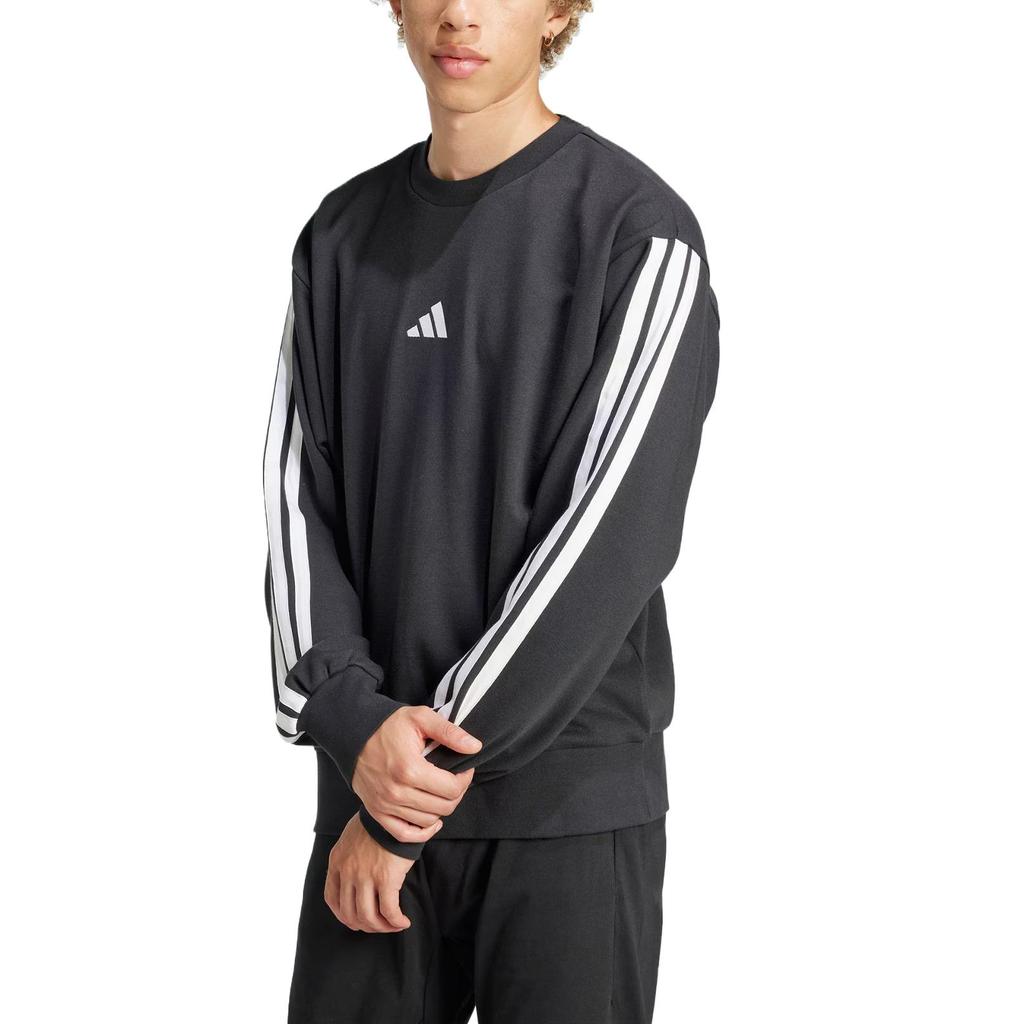 adidas Essentials Men's Black/White 3-Stripes French Terry Crewneck Sweatshirt JE6372
