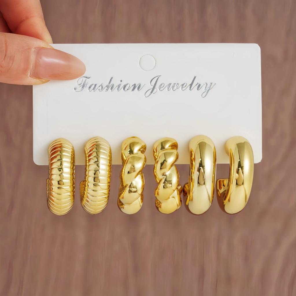 Cross-border Creative Geometric C-shaped Twist Ribbed Earring Set