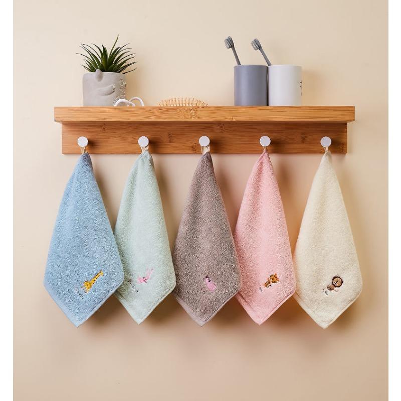 5pcs Cotton Small Square Towel Cartoon Embroidered Plain Color Hook Children's Square Towel