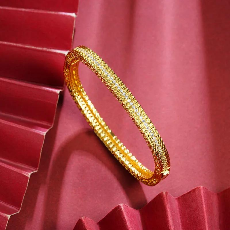 Luxury 24K 9999 Pure Gold Real Gold Women's Bracelet Light Luxury Diamond Geometric Buckle Bracelet