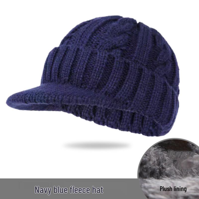 Men's Winter Knit Duckbill Cap: Thick Velvet-Lined, Warm Wool Hat for Cold Weather