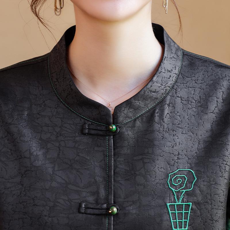 Mom's Stylish Faux Leather Jacket: Autumn Long Sleeve Print for Middle-Aged & Elderly Women