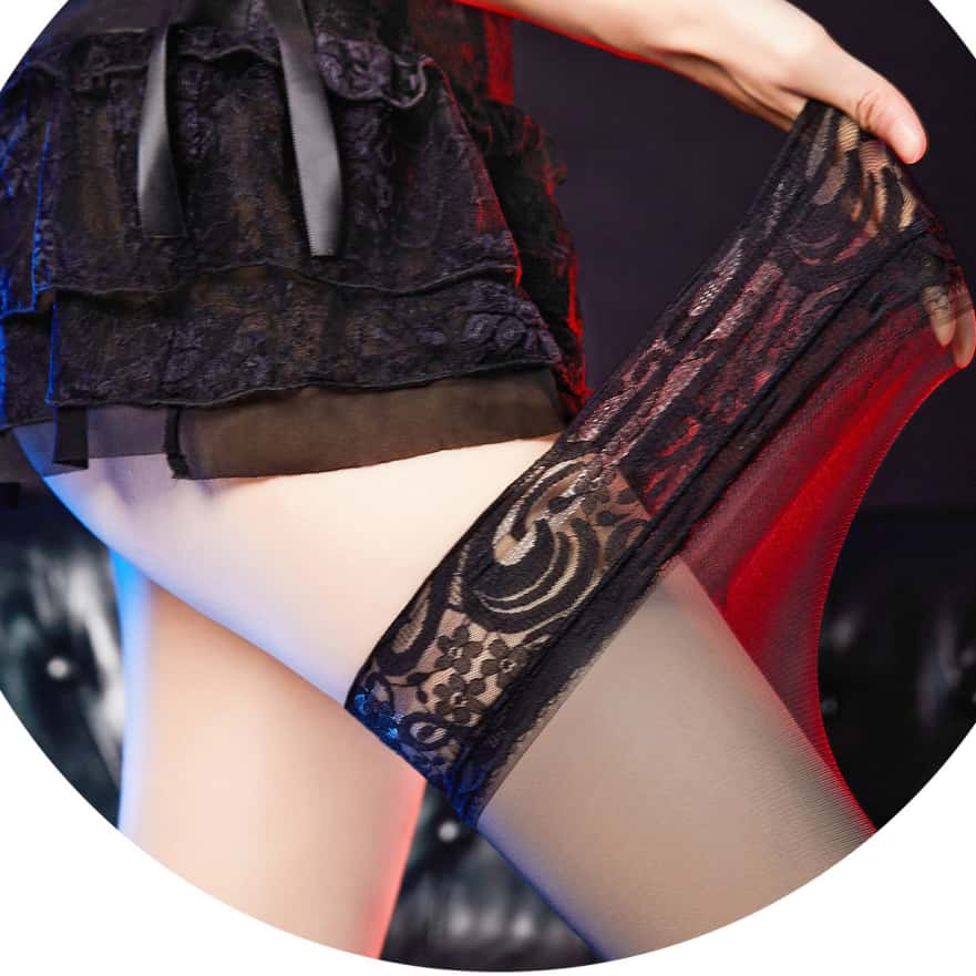 Women Thigh High Lace Floral Sheer Ultra Thin Stockings Cosplay Lolita Large Plus Size Gothic Girls JK Lace Over Knee High Socks for Curvy Woman 3XXXL
