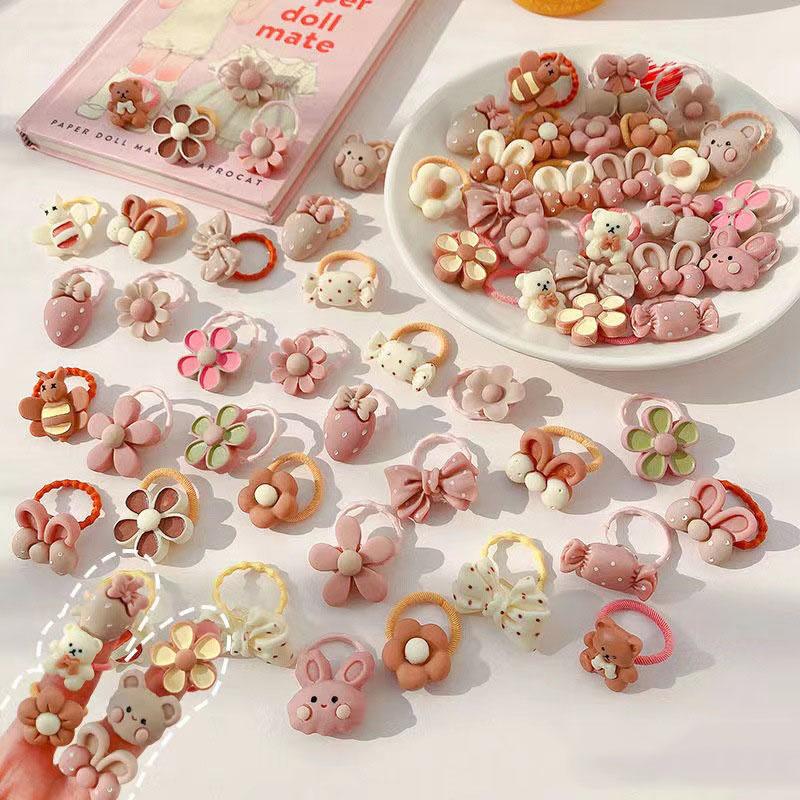 20Pcs/Lot Cute Cartoon Bear Rabbit Hair Band Girls Elastic Rubber Band Headwear Flower Bow Baby Kids Hair Accessories Ornaments