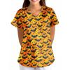 Women's Halloween Printed Loose V-Neck Pocket Short SleevUniform  Uniform