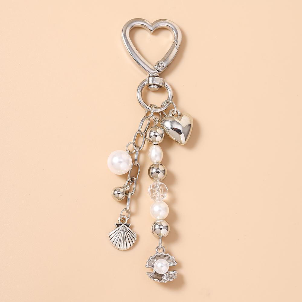 Fashion Summer Beach Shell Keychain Pearl Beaded Key Ring Pendants for Women Girls Handbag Decor DIY Key Chain Jewelry Gifts