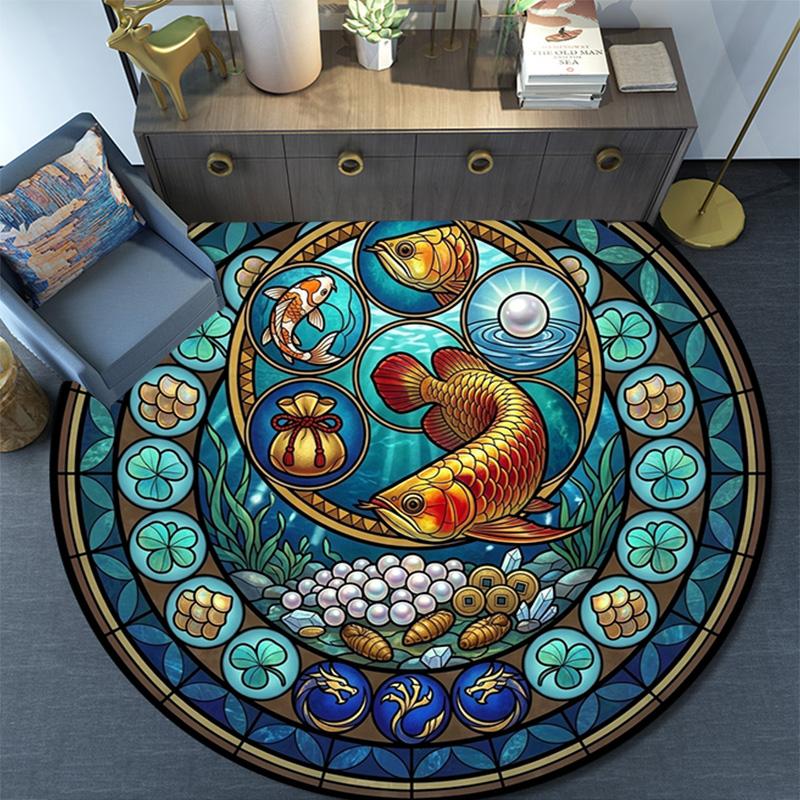 Aquatic Life Mandala Round Area Rug Under Office Chairs Bedroom Living Room Home Decor