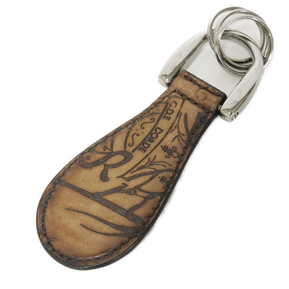 Used 11828 Shoehorn Scritto Leather Key Ring 7950 Brown 3-Ring Calligraphy Tobago Men's from Japan AUTHENTIC