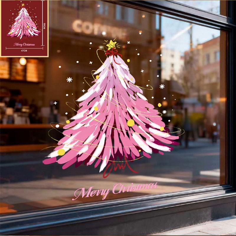 Christmas Window Stickers Happy New Year Decorative Glass Window Static Sticker Merry Xmas Santa Claus Shopping Center Ornament