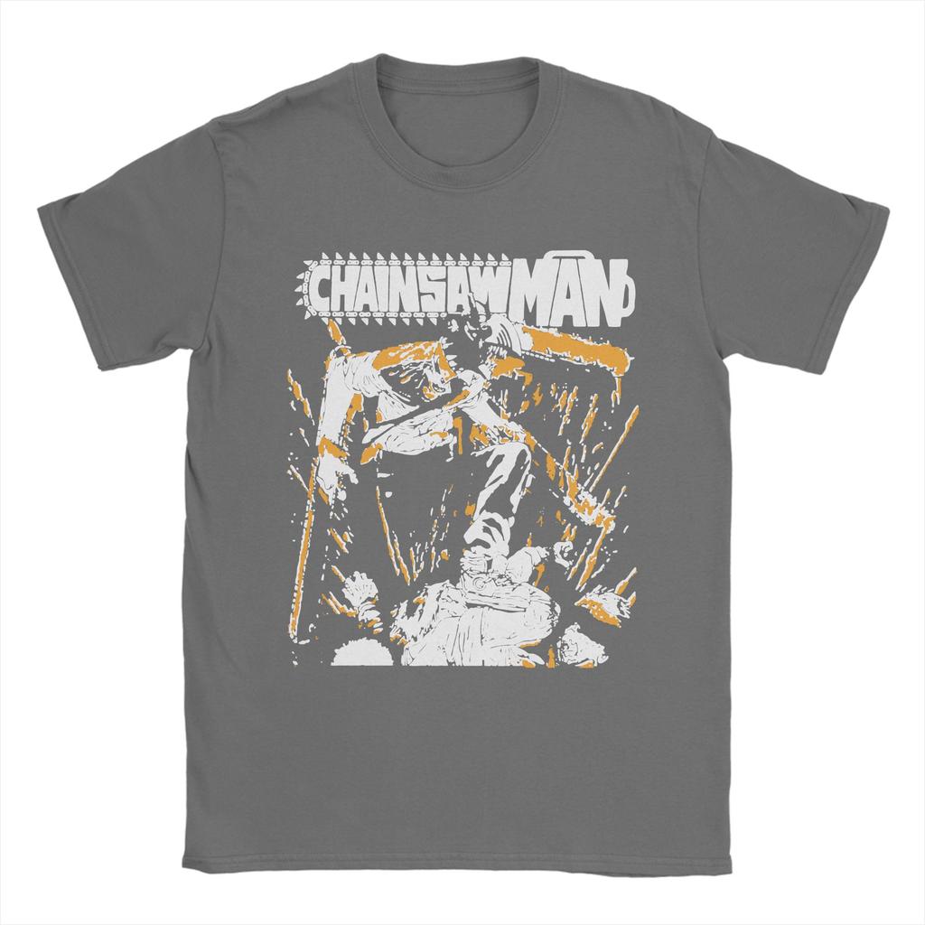 Chainsaw Man T-Shirt für Herren Humor Reine Baumwolle T-Shirts Rundhals Kurzarm T-Shirt Einzigartige Kleidung