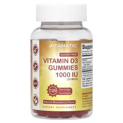 Gommes de Vitamine D3, Saveur Naturelle Fraise, 1 000 UI (25 Mcg), 120 Gommes