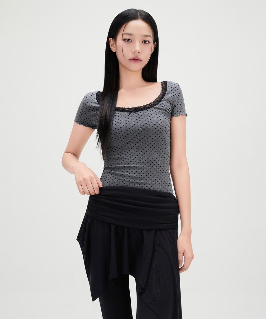 MIXXO U-Neck Dot Short Sleeve T-Shirt Re Hwg40Ts_Miwhwg72Qs