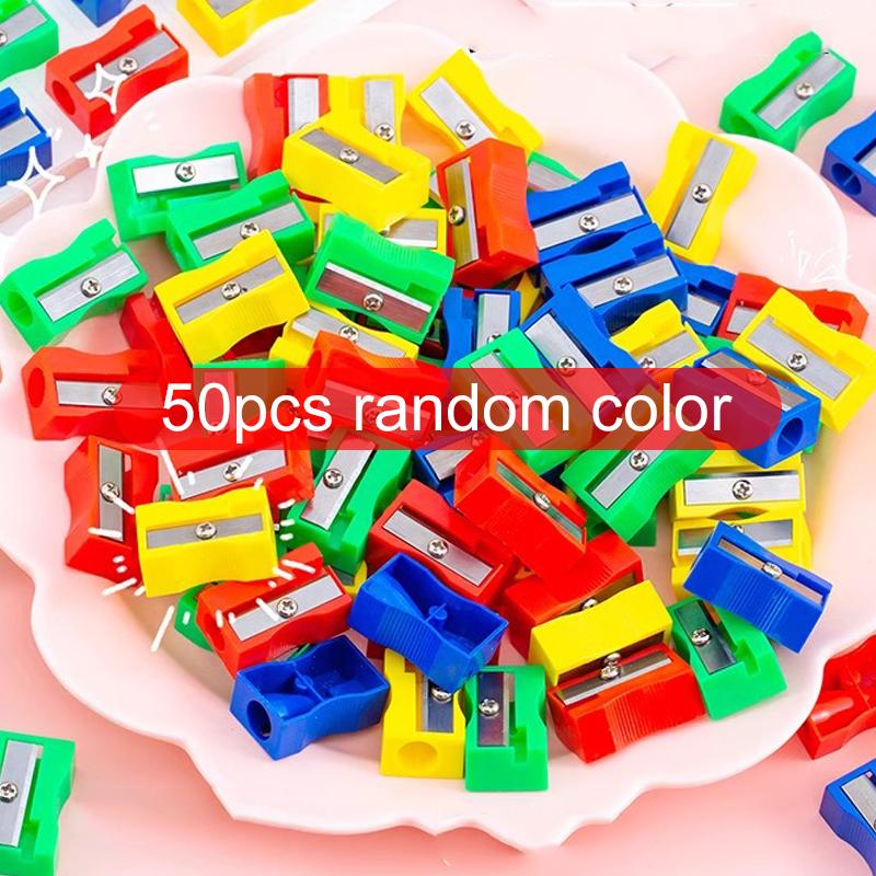 

50/100pcs Mini Pencil Sharpener Single Hole Rectangular Colored Plastic Elementary School Supplies Bulk Students Reward TMZ