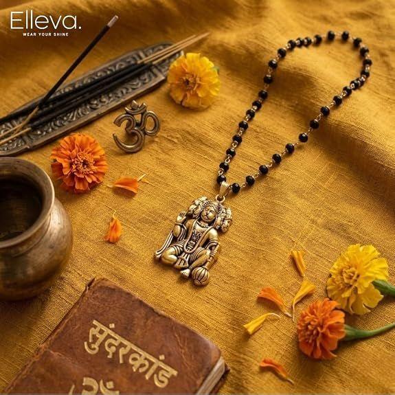 Panchmukhi Hanuman Kavach Pendant | Black Beads Chain for Men Gold Plated Locket