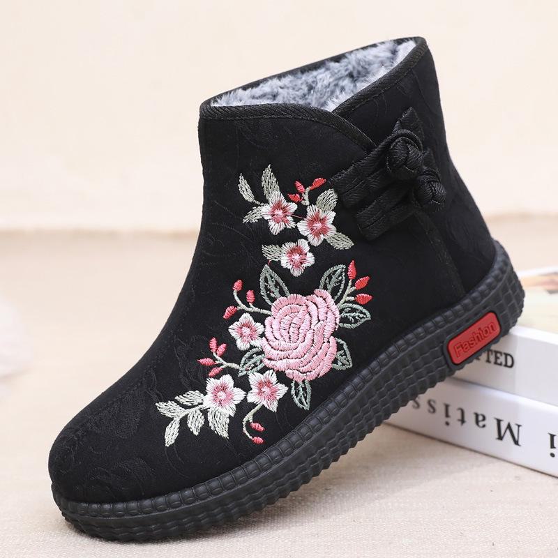 Geborduurde Hoge Laarzen: Warme, Antislip, Zachtzool Katoenen Schoenen voor Ouderen - Etnische Stijl, Perfect voor de Winter(Bestel een maat groter)
