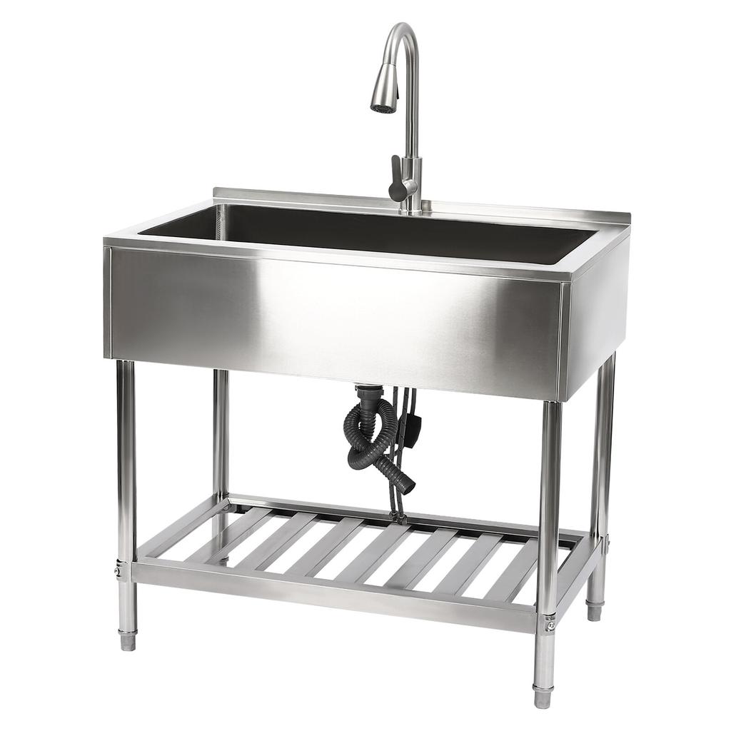 Stainless Steel Kitchen Utility Sink Single Bowl with Faucet Commercial Grade Silver 35.8x23.2 Inch