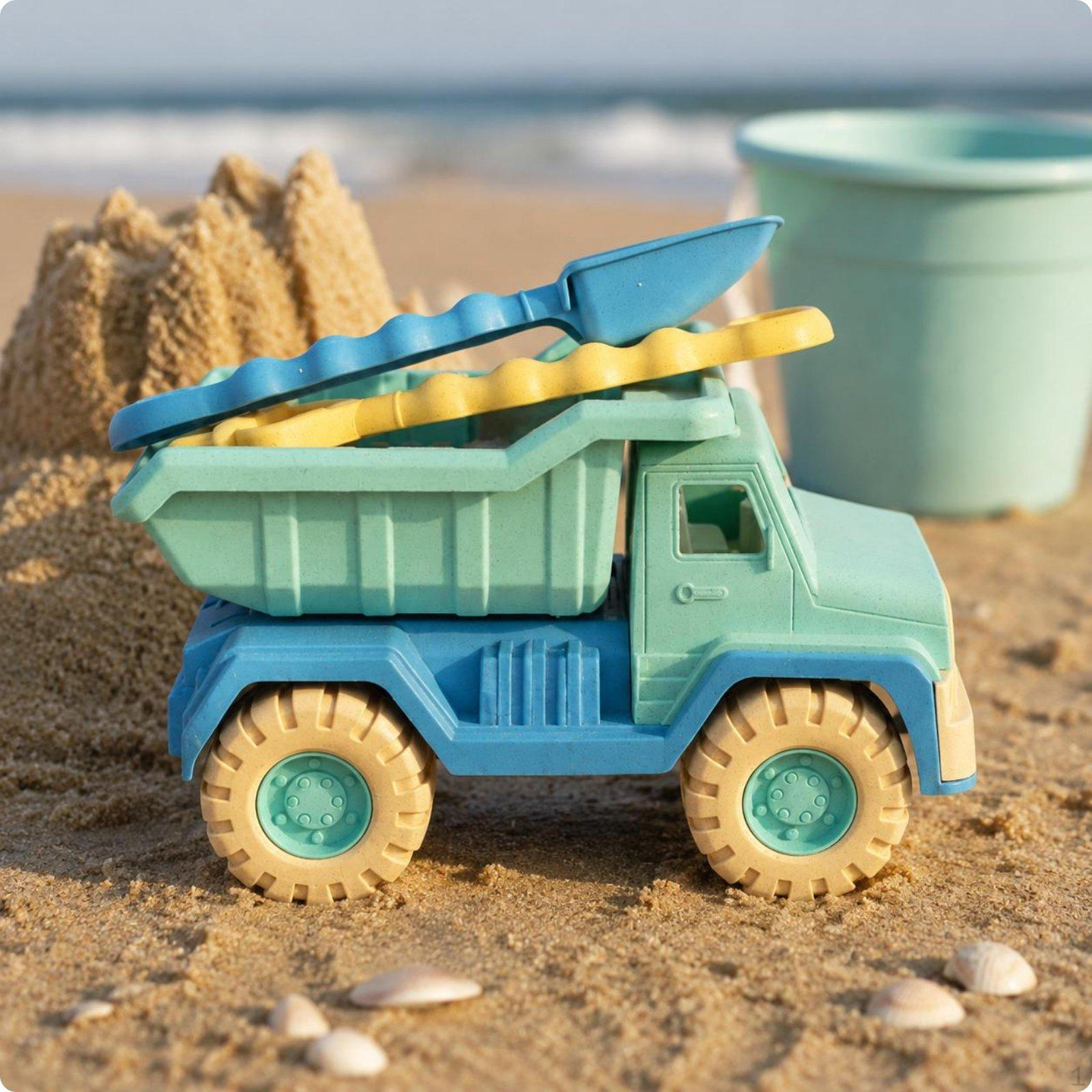 Beach Set Straw Material Sand Truck Toy Easy to Carry for Children, Sandbox, Green Truck SET