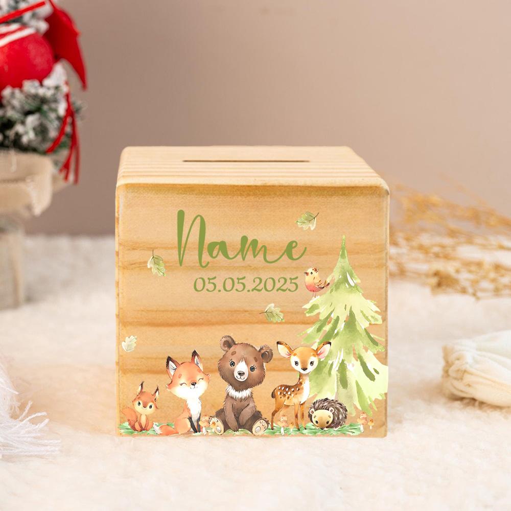 

Wood Piggy Bank, Personalized Name Money Box, Money Box, Christening Gifts, Shower Gift, Xmas Gift