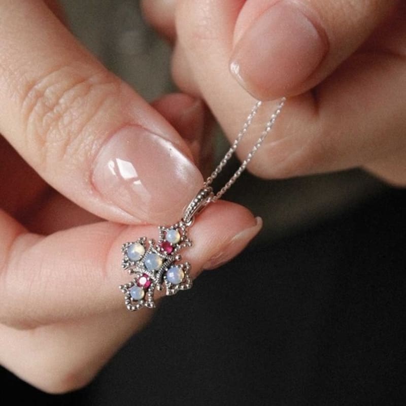 

J.Lauren Opal Ruby Cross Necklace Bn0558 single type