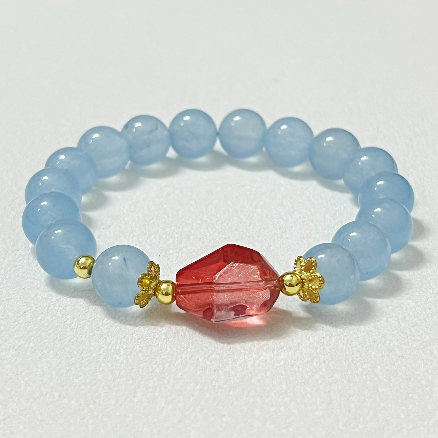 

10 мм круглые бусины эластичные браслеты с бусинами для женщин натуральный камень халцедон браслет DIY ювелирные изделия подарки Length 16cm синий