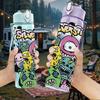 1PC Graffiti Monster Cartoon 750ml sports water bottle leakproof straw lid outdoor office home