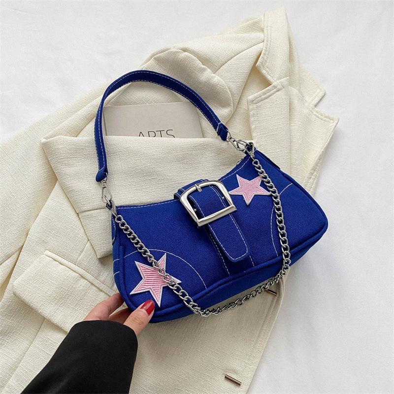 Fashion Women's Handbags Stars Pattern Cool Girls Underarm Bag Fashion Canvas Female Small Shoulder Bags Chain Tote Purses