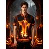 Men's Short Sleeve Polo Shirt Funny Whimsical Cartoon Duck Witch Hat Ghost Pumpkin Print Halloween Top for Party and Casual Wear
