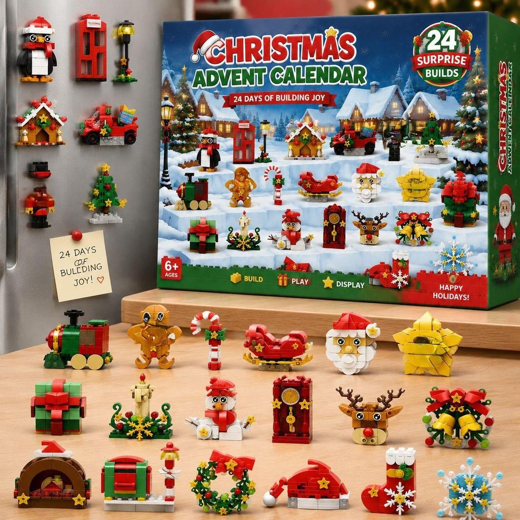 24 Days Christmas Countdown Blind Box, Building Blocks Fridge Magnet DIY Kit, Holiday Gift for Children