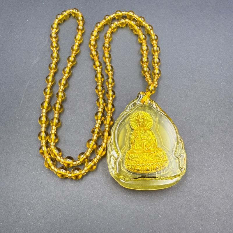 Klasikinis Kinijos Geltonas Inkrustuotas Guanyin Karoliai Pakabukas Žavesio Papuošalas Palaiminimas Laimingas Amuletas Dovanos Moterims Vyrams