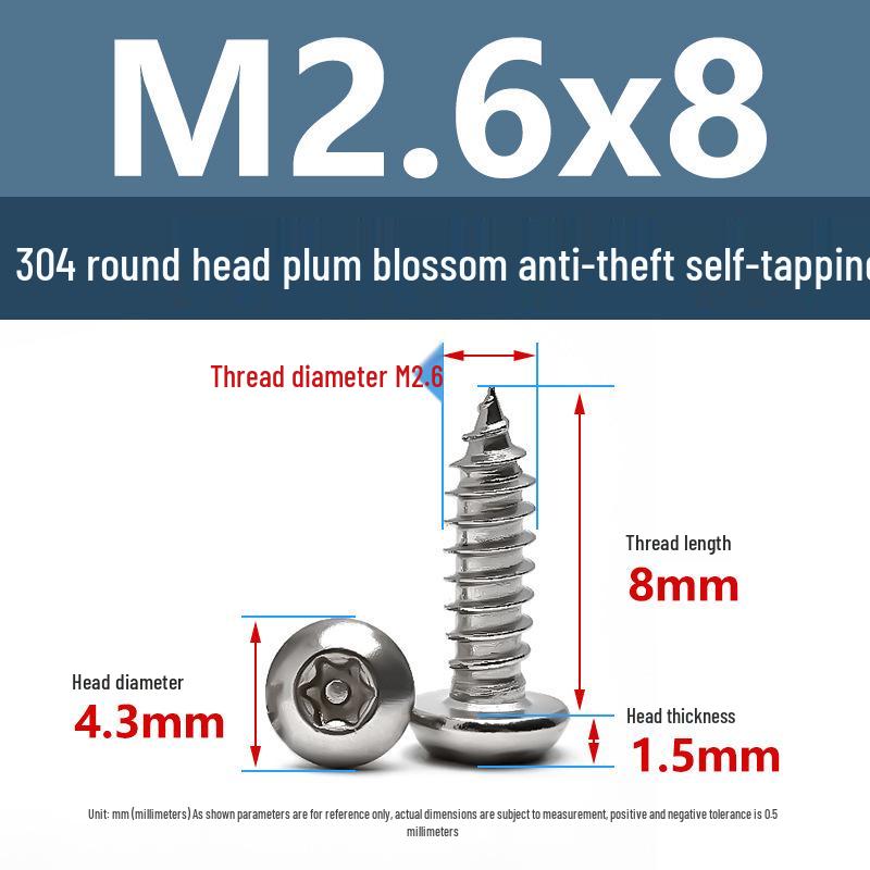 Yigu 304 Anti-Theft Torx Pin Self-Tapping Screws: M2-M5 Round Head, Mushroom Head, Pointed Tail Wood Screws