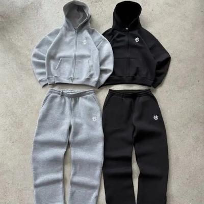 DRIPX Embroidered Casual Zipper Hoodie Sweatpants Two-piece Set Y2K Clothing Men's Hip-hop Oversized Sweatpants Casual Pants