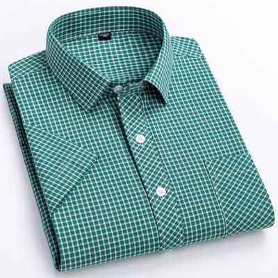 Camisa Casual Britânica de Algodão Xadrez de Manga Curta Masculina - Leve de Verão Xadrez Abotoada com Bolso Para Roupa Exterior Diária