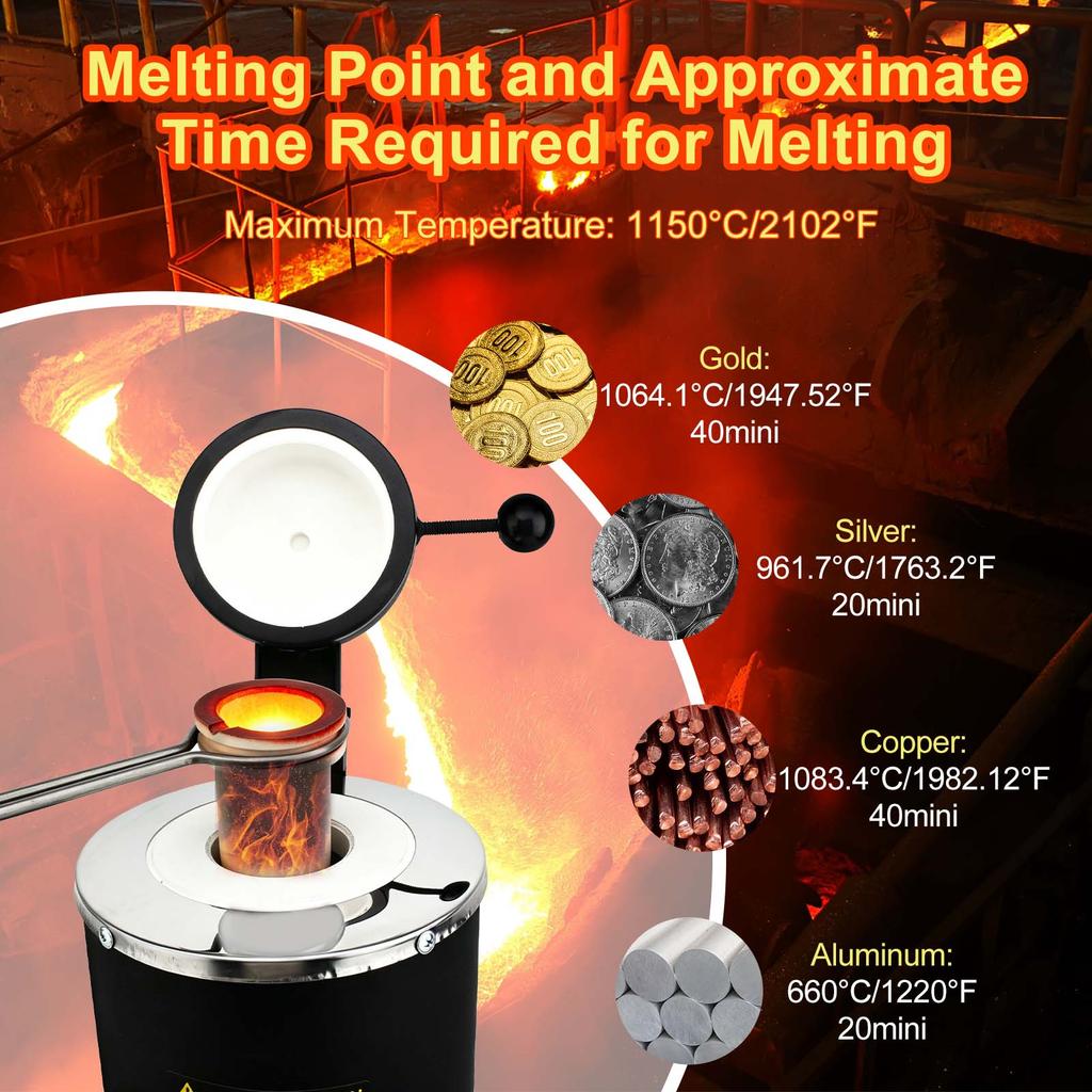 1400W 1-3KG Gold Melting Furnace, Electric Jewelry Melting Machine with Crucible & Ingot Mold, for Gold & Silver