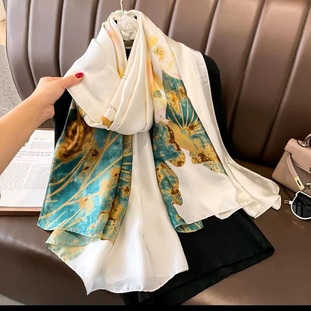 2023 Floral Ethnic Satin Silk Women’s Large Shawl & Scarf