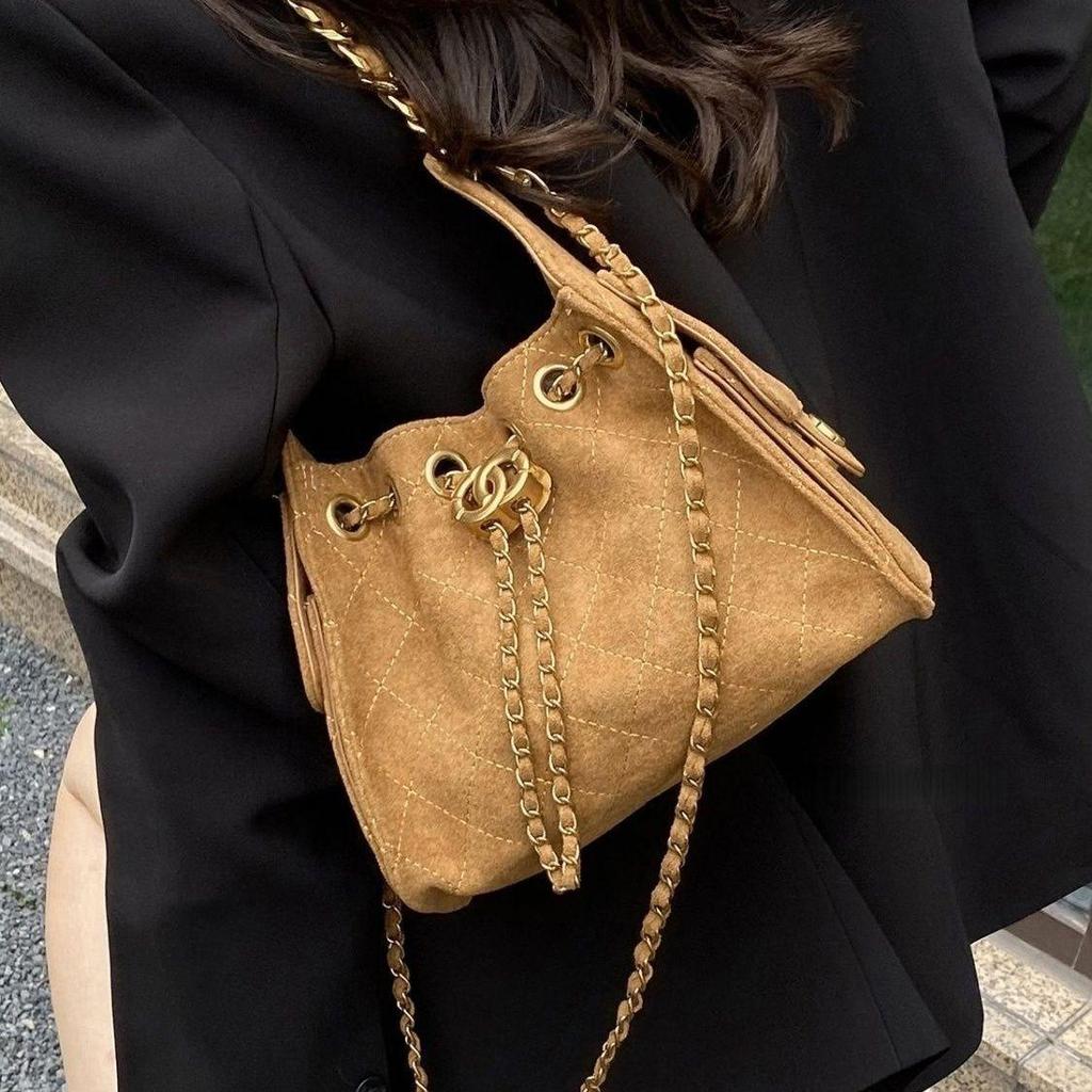 Mattes Argyle Damen Kordelzug Bucket Bag - Große Kapazität Schulter- & Umhängetasche