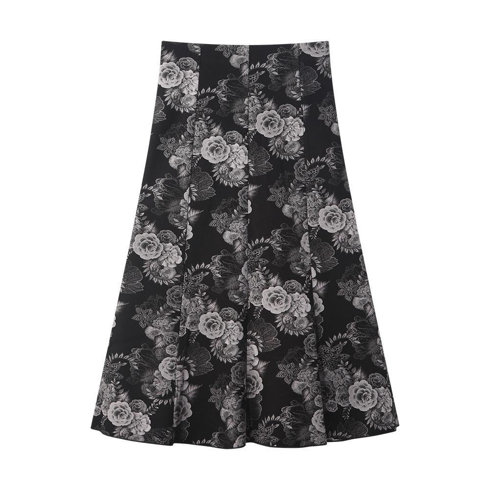 Women's Casual Printed Skirt, Floral Skirt, Trendy Temperament, A-line Skirt, Elastic Mid-length Skirt