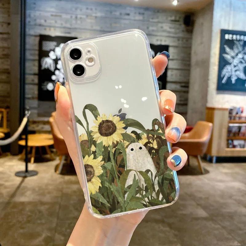 Soft TPU Clear Shockproof Phone Case for IPhone 11 12 13 14 Mini Pro Max XR X XS 8 7 6 6S Plus SE 2020 Cute Ghost Cover Bag
