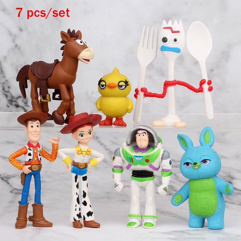 Toy Story 4 Woody Lightyear Rex Alien Bear 7 Pcs Action Figure Cake Topper Toys Vibrant And Detailed Pvc Collectibles