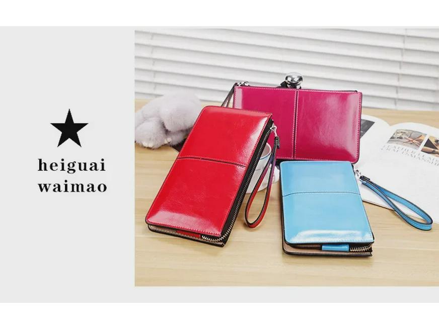 Lonny Women's Korean Style Wax Leather Long Wallet with Zipper and Buckle Large Capacity Clutch