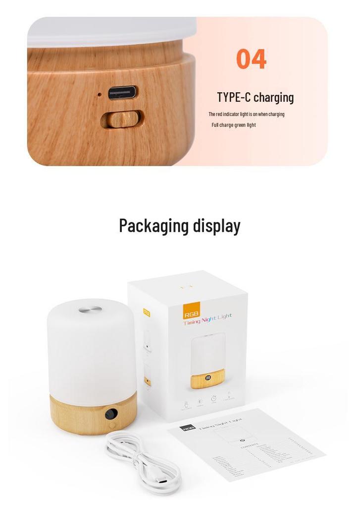 Cylindrical USB LED Night Light with Timer - Bedside Sleep Companion