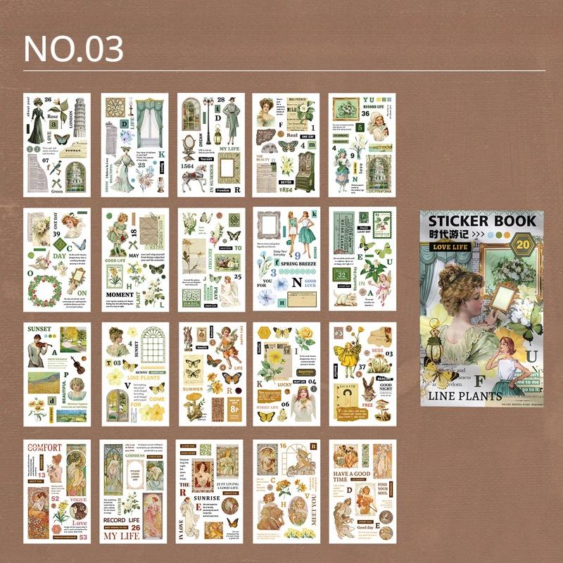 Mr.paper 4 Style 20 Pcs/pack Noble Girl Sticker Book and Paper DIY Material with Retro Style.