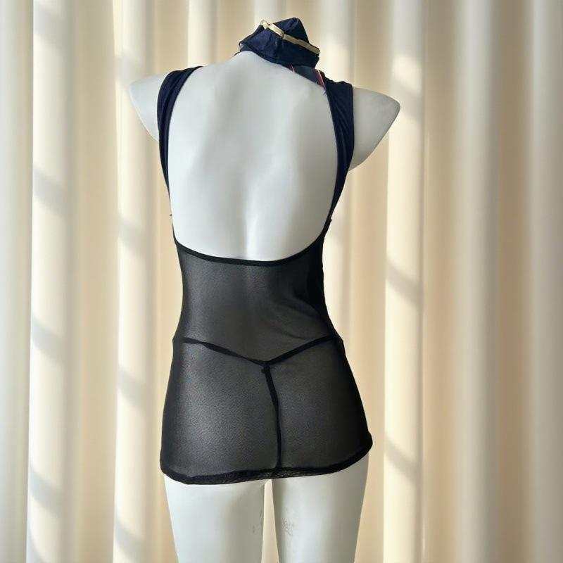 Sheer Nude Flight Attendant & Secretary Skirt Set Lingerie